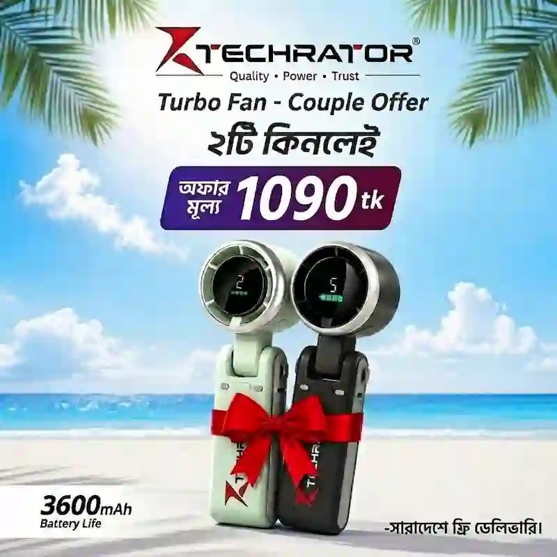 Techrator Couple Portable Handheld Turbo Fan Foldable